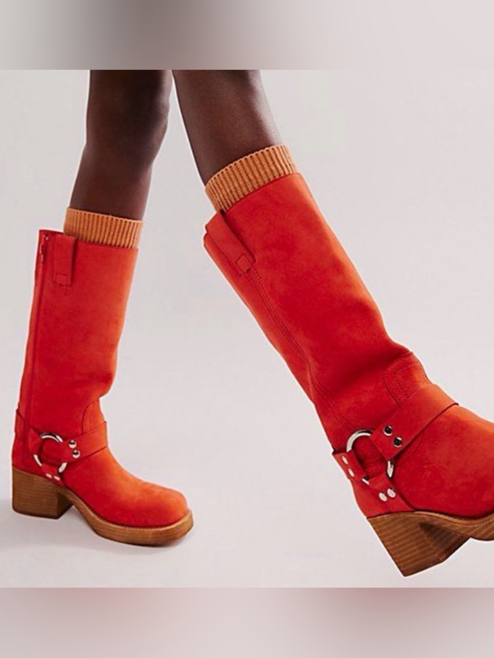 Free People Jeffrey Campbell Kira Harness Reflection Boot Red Nubuck 6.5